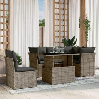 vidaXL Set De Muebles De Jard&iacute;n 6 Pzas Y Cojines Rat&aacute;n Sint&eacute;tico Gris Vidaxl