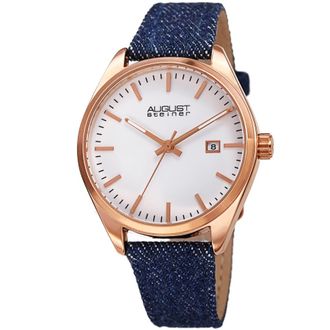 August Steiner Quartz White Dial Blue Denim Ladies Watch AS8266RG
