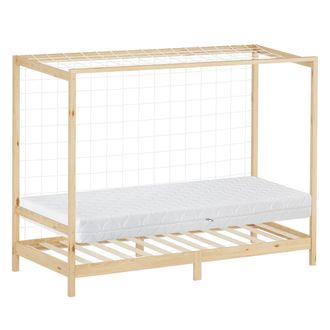 ML Design Ml-design - Cama Infantil 90 X 200 Cm En Forma De Porter&iacute;a De F&uacute;tbol Con Colch&oacute;n 16cm Madera De Pino Color Natural, Cuna Individual Para Ni&ntilde;o Con Somi