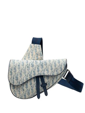Dior 2021 Kasuri Oblique Canvas Saddle crossbody bag - women - Canvas/Calf Leather/Leather - One Size - Blue