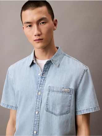 Calvin Klein Jeans Calvin Klein Mens Denim Short Sleeve Classic Button-Down Shirt - Blue - 2XL