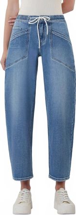 Flying Monkey High Rise Elastic Waistband Wide Barrel Jeans In Blue