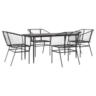 Berkfield Home 5 Piece Garden Dining Set Black Poly Rattan Glass