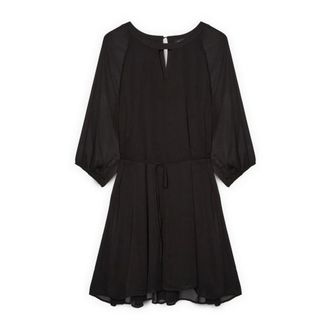 Fiorella Rubino Kleedjes, Dames, Zwart, XS, Polyester, Korte uitlopende jurk van georgette
