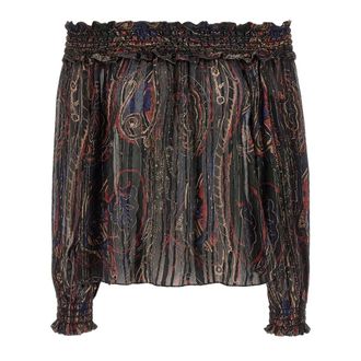 Saint Laurent Smocked Blouse in Lurex Paisley Silk - female - Saint Laurent - Blouses - Multicolor - S - Blouses & Shirts