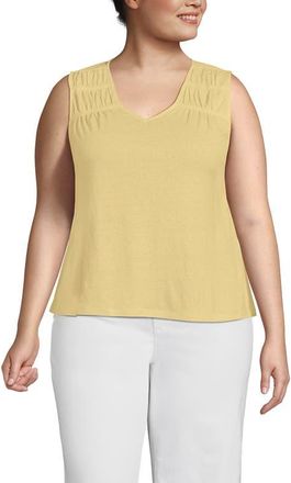 Lands End Plus Size Linen Blend Smocked Flowy Tank in Pale Sunbeam Yellow at Nordstrom, Size 3X