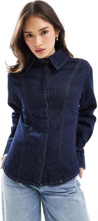 Asos denim shirt in rinse wash with cinch waist-Blue