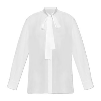 Dolce & Gabbana Shirts, female, White, Size: 2XS Silk blouse with decorative tie at the neckline