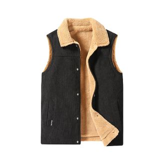 Generic Fleece Gilet for Men Quilted Padded Gilets Body Warmer Vests Button Up Warm Thick Sleeveless Jacket Lightweight Comfy Casual Slim Outdoor Waistcoat wi