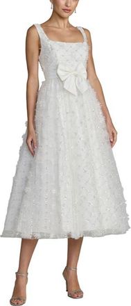 Mac Duggal Embellished Tulle Midi Dress with Satin Bow in Ivory at Nordstrom, Size 14