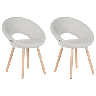 Beliani Beliani - Conjunto De 2 Sillas De Comedor Tapizadas Gris Claro Con Patas De Madera Clara Estilo Ecl&eacute;ctico Moderno Roslyn