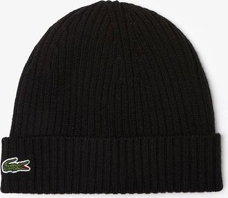 Lacoste Mens Lacoste Mens Rib Knit Brushed Wool Beanie - Black