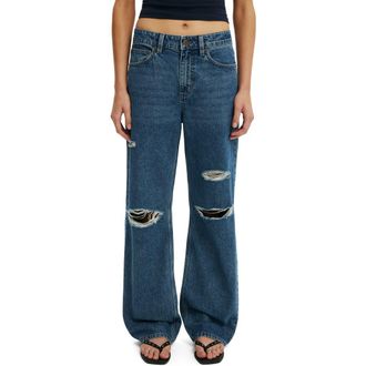 Cotton On 91 Ripped Straight Leg Jeans in Harbour Blue Rip at Nordstrom, Size 10