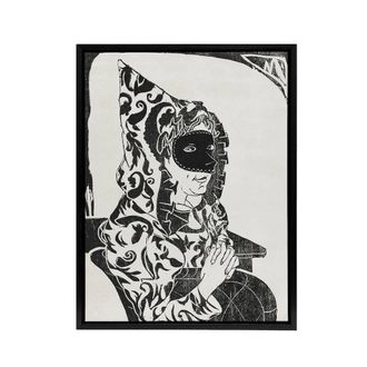 Artery8 Masked Woman with Cape Samuel J De Mesquita Framed Canvas Wall Art in White | Size: W24 x H32