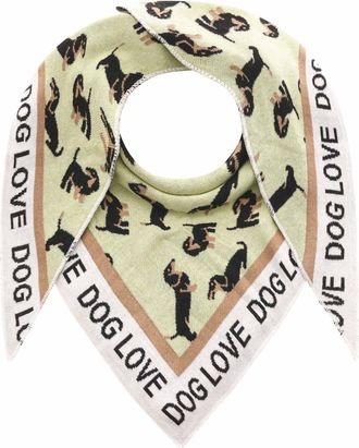 Zwillingsherz Dreieckstuch ZWILLINGSHERZ S&uuml;sser Dackel, Damen, gr&uuml;n, wei&szlig;, Strick, Baumwollmischung, gemustert, mehrfarbig, Modet&uuml;cher Dreieckstuch, Tiermotiv, Schr