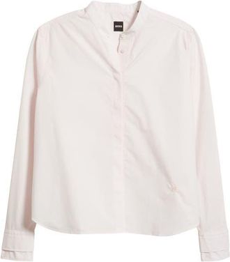 BOSS Bertyna Cotton Poplin Button-Up Shirt in Ocean Rose at Nordstrom, Size 14