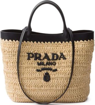 Prada Small Crochet And Leather Tote Bags