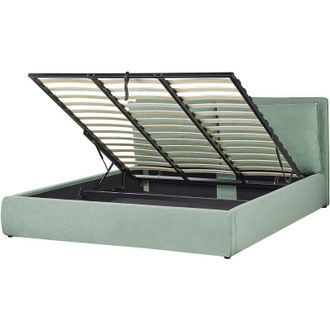 Beliani Beliani - Cama Con Almacenaje De Terciopelo Verde Menta 180 X 200 Cm Otomana Bajonna