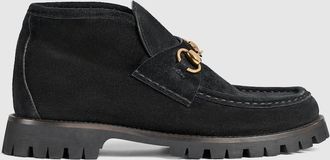 Gucci Womens Ankle Boot With Horsebit, Black, Suede