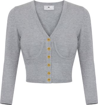 Elisabetta Franchi Cropped Ribbed V-Neck Knit Sweater