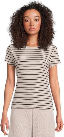 Michael Stars Joy Stripe T-Shirts Womens Clothing Cement/Black : XL (US 10-12), Cotton/Modal/Spandex