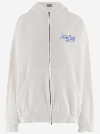 Balenciaga Womens Cotton Hoodie With Zipper White Top