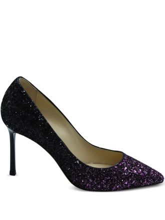 Jimmy Choo London 100mm Romy glitter point-toe pumps - women - Leather/Leather/Leather - 34 - Purple