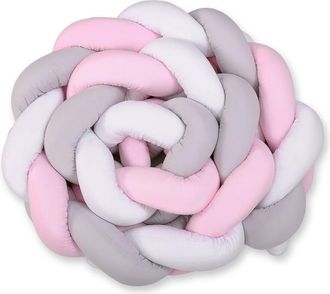 OEM Protector De Cuna Trenzado Xxl - Blanco, Gris Y Rosa