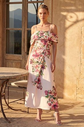 Roman Floral Premium Stretch Midi Dress