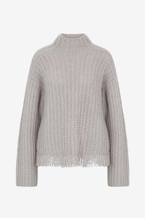 Hemisphere Gefranster Kaschmir- und Baumwollpullover mit Trichterkragen