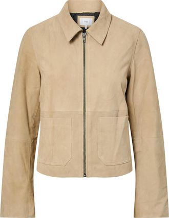 Y.A.S Lederjacke Y.A.S YASSAPERA LS LEATHER JACKET, Damen, Gr. 36, incense, Web, Obermaterial: 100% Ziegenveloursleder, unifarben, normal, Rundhals, Jacken 