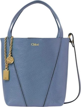 Chlo&eacute; Handbags, female, Blue, Size: ONE SIZE Small Spin Leather Tote Bag