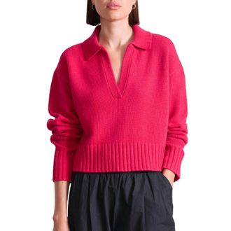 Apiece Apart Split Neck Henley Sweater In Cerise