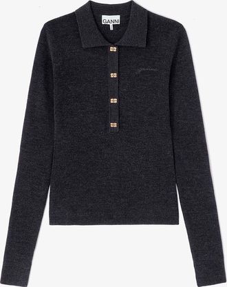 Ganni Mixed Knitted Polo Shirt - Size XXS Wool