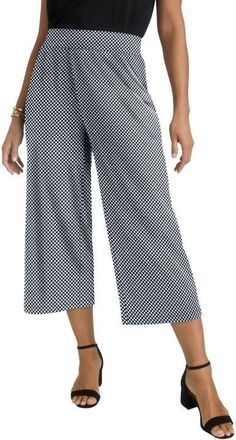 Jessica London Stretch Knit Wide Leg Crop Pant in Black Bias Plaid at Nordstrom, Size 12