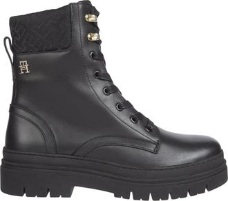 Tommy Hilfiger Stivaletto stringato in pelle con suola carrarmato - - Shoes - Donna - Nero - 37 EU