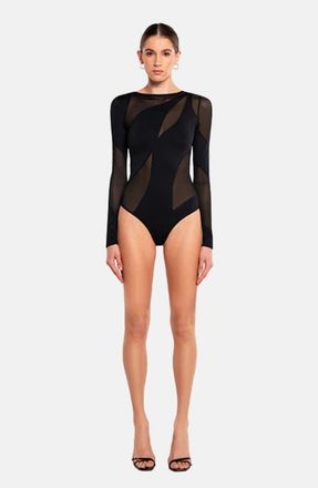 OW Collection Spiral Bodysuit in Black at Nordstrom, Size X-Small