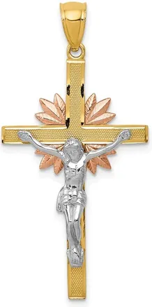 Diamond2Deal 14k Tri-color Gold Crucifix Pendant
