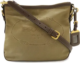 Prada Logo Jacquard Canvas Leather Shoulder Bag