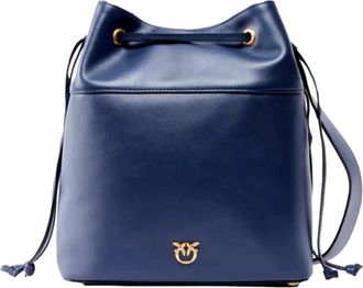 Pinko Secchiello Mini Vitello Morbido - Dames - Schoudertassen - Blauw - ONE Size - Katoen - Tassen