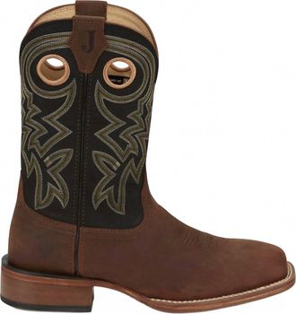 Justin Boots Mens Leather Square Toe Western Boots In Walnut