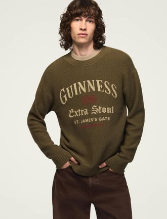 Lucky Brand Mens Guinness Printed Crew Neck Sweater