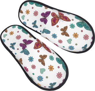 Generic Plush House Shoes Retro Pattern Butterfly Mens Slipper Breathable Womens Slippers for Winter Guest Indoor M