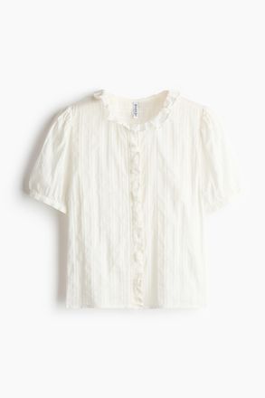 H&M Baumwollbluse mit Volants - Weiss