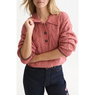 Scotch & Soda Boxy Cable Knit Polo Sweater in Withered Rose at Nordstrom, Size X-Large
