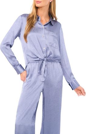 Halogen Long Sleeve Tie Front Shirt in Stonewash at Nordstrom Rack, Size Xx-Large