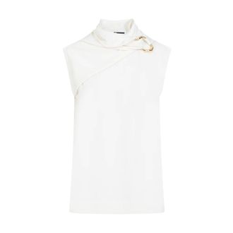 Jil Sander Tops, Dames, Wit, S, Wol, Gedrapeerd Gebreid Tanktop