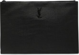 Saint Laurent Clutch in pelle goffrata effetto coccodrillo con monogramma 2019 - Nero