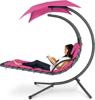 Best Choice Products Hanging Curved Chaise Lounge Chair Swing for Backyard, Patio w/ Pillow, Shade, Stand