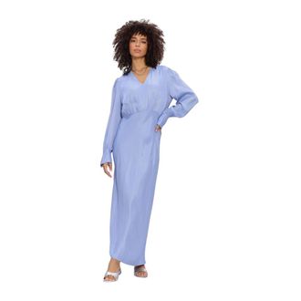 Twinset Kleedjes, Dames, Blauw, M, Satijn, Lange Satijnen Jurk